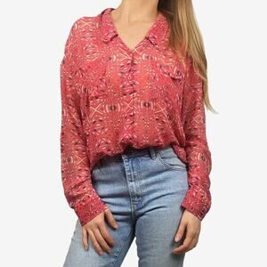 Free People Easy Rider Blouse Size M Red Boho Artsy Eclectic Beachy Flowy Summer